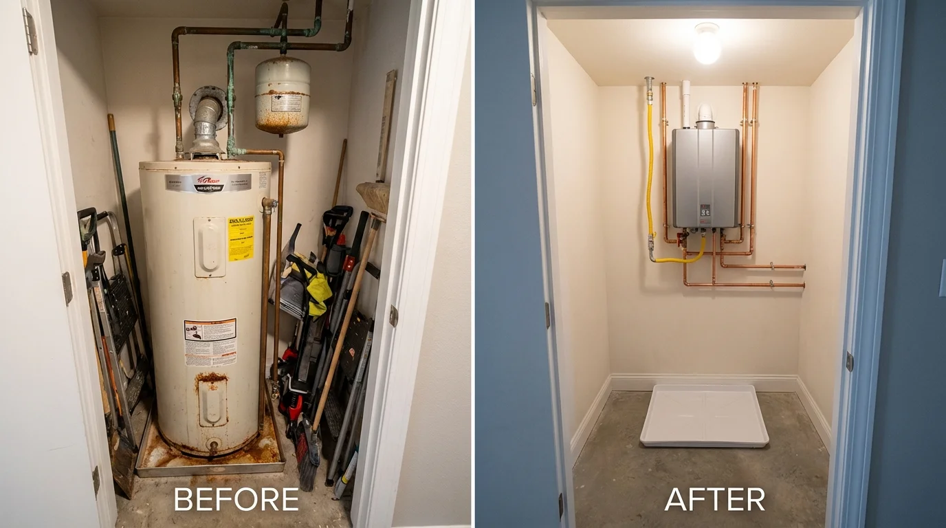 Tank water heater versus wall-mounted tankless unit comparison for Manawa, WI homeowners